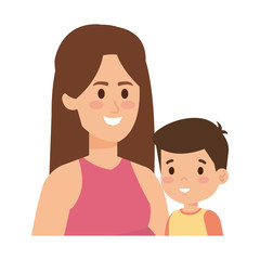 young mother with little son characters