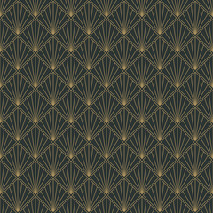 Art Deco Seamless Pattern - Repeating pattern design with art deco motif in anthracite and vintage gold