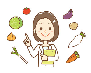 栄養士　野菜　指さし　上半身