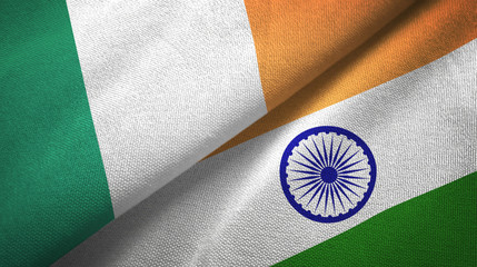 Ireland and India two flags textile cloth, fabric texture