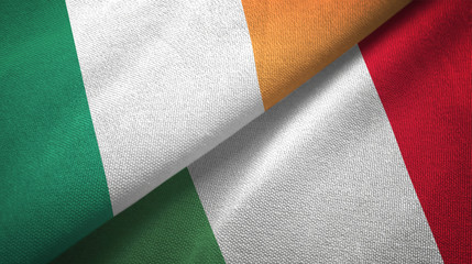 Ireland and Italy two flags textile cloth, fabric texture