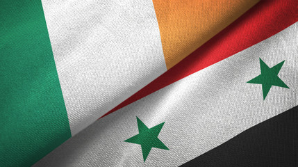 Ireland and Syria two flags textile cloth, fabric texture