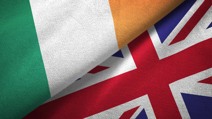Ireland and United Kingdom two flags textile cloth, fabric texture