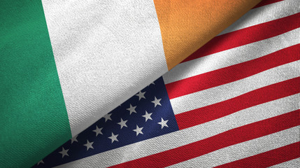 Ireland and United States two flags textile cloth, fabric texture
