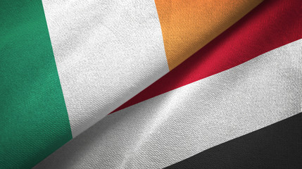 Ireland and Yemen two flags textile cloth, fabric texture
