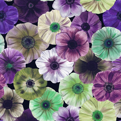 Seamless watercolor flowers pattern. Poppies flowers. Hand painted flowers of different colors. Flowers for design.