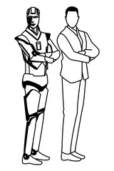 humanoid robot and businessman black and white