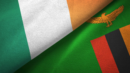 Ireland and Zambia two flags textile cloth, fabric texture