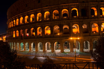 Fototapeta na wymiar Illuminated Colosseum ,famous ancient architecture