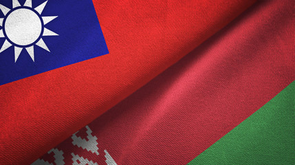 Taiwan and Belarus two flags textile cloth, fabric texture
