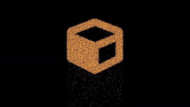 Symbol cube appears from crumbling sand. Then crumbles down. Alpha channel Premultiplied - Matted with color black