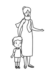 young mother with little son characters