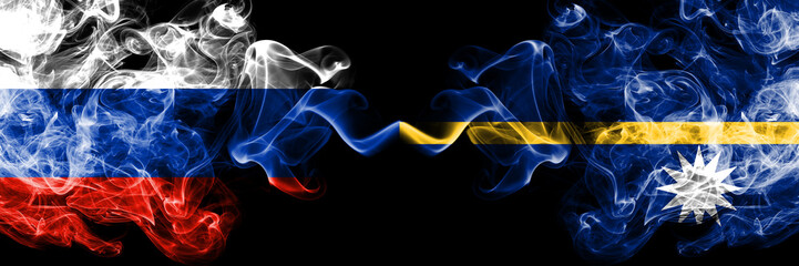Russian vs Nauru smoke flags placed side by side. Thick colored silky smoke flags of Russia and...
