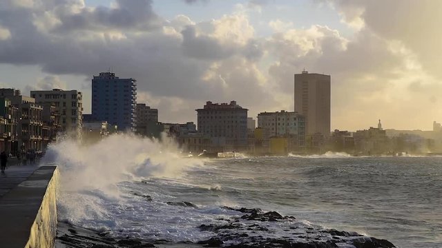 Havana cview as sunsets and waves hit the shores