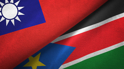 Taiwan and South Sudan two flags textile cloth, fabric texture