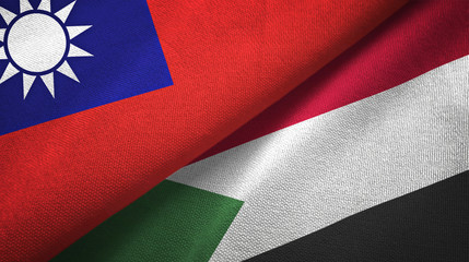 Taiwan and Sudan two flags textile cloth, fabric texture