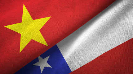 Vietnam and Chile two flags textile cloth, fabric texture