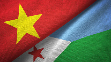 Vietnam and Djibouti two flags textile cloth, fabric texture