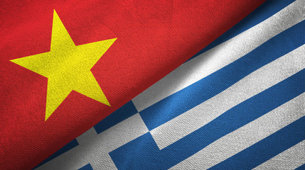 Vietnam and Greece two flags textile cloth, fabric texture