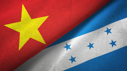 Vietnam and Honduras two flags textile cloth, fabric texture