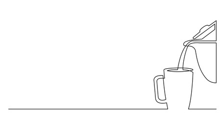 Fototapeta na wymiar contiuous line drawing of coffee pot pouring hot coffee in cup
