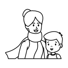 young mother with little son characters