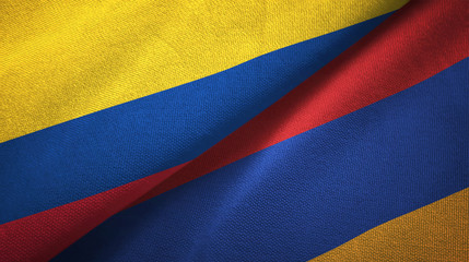 Colombia and Armenia two flags textile cloth, fabric texture