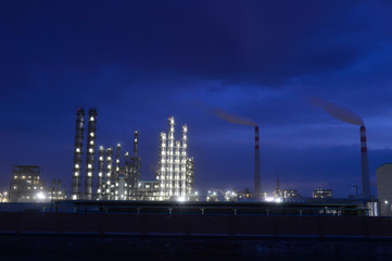 Modern factory at night