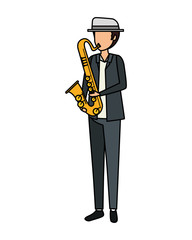 man playing saxophone character