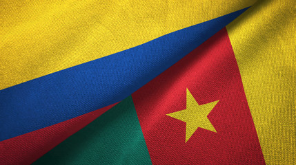 Colombia and Cameroon two flags textile cloth, fabric texture