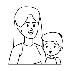 young mother with little son characters