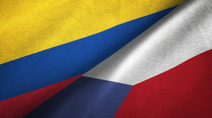 Colombia and Czech Republic two flags textile cloth, fabric texture