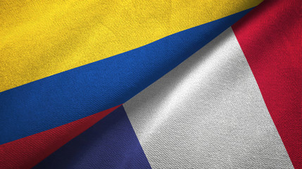 Colombia and France two flags textile cloth, fabric texture