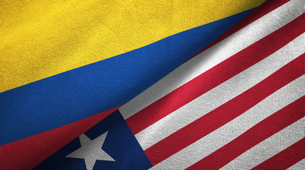 Colombia and Liberia two flags textile cloth, fabric texture