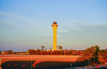 Houston George W Bush Airport at sun set	
