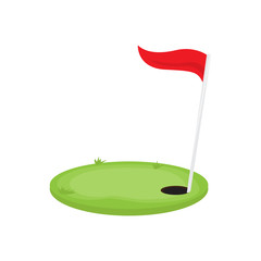 Golf hole with a red flag. Vector illustration design