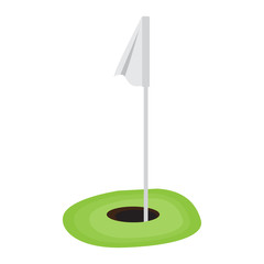 Golf hole with a white flag. Vector illustration design