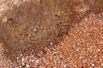  texture of different layers of clay underground in  clay quarry after geological study of soil.