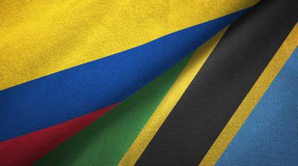 Colombia and Tanzania two flags textile cloth, fabric texture