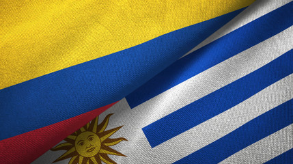 Colombia and Uruguay two flags textile cloth, fabric texture