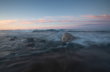 Sunset over the baltic sea photographed with long exposure. 