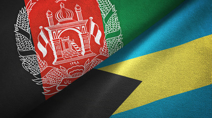 Afghanistan and Bahamas two flags textile cloth, fabric texture