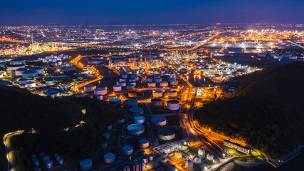 refinery oil and petroleum zone at night in Thailand