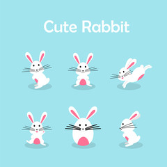illustration of cute bunny or rabbit collection for easter day