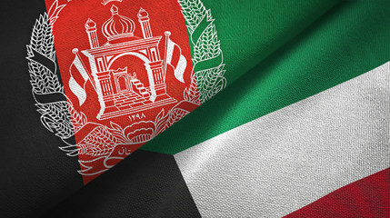 Afghanistan and Kuwait two flags textile cloth, fabric texture