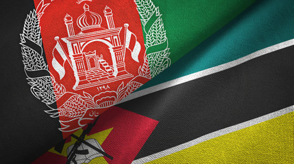 Afghanistan and Mozambique two flags textile cloth, fabric texture