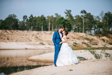 Asian bride and Caucasian groom have romance time and happy together