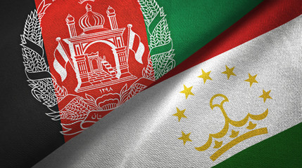 Afghanistan and Tajikistan two flags textile cloth, fabric texture