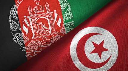 Afghanistan and Tunisia two flags textile cloth, fabric texture