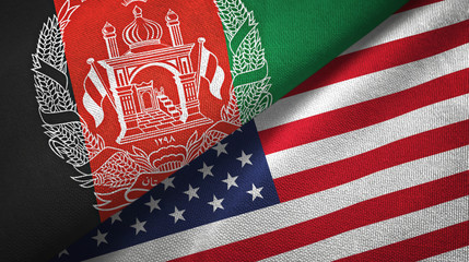 Afghanistan and United States two flags textile cloth, fabric texture